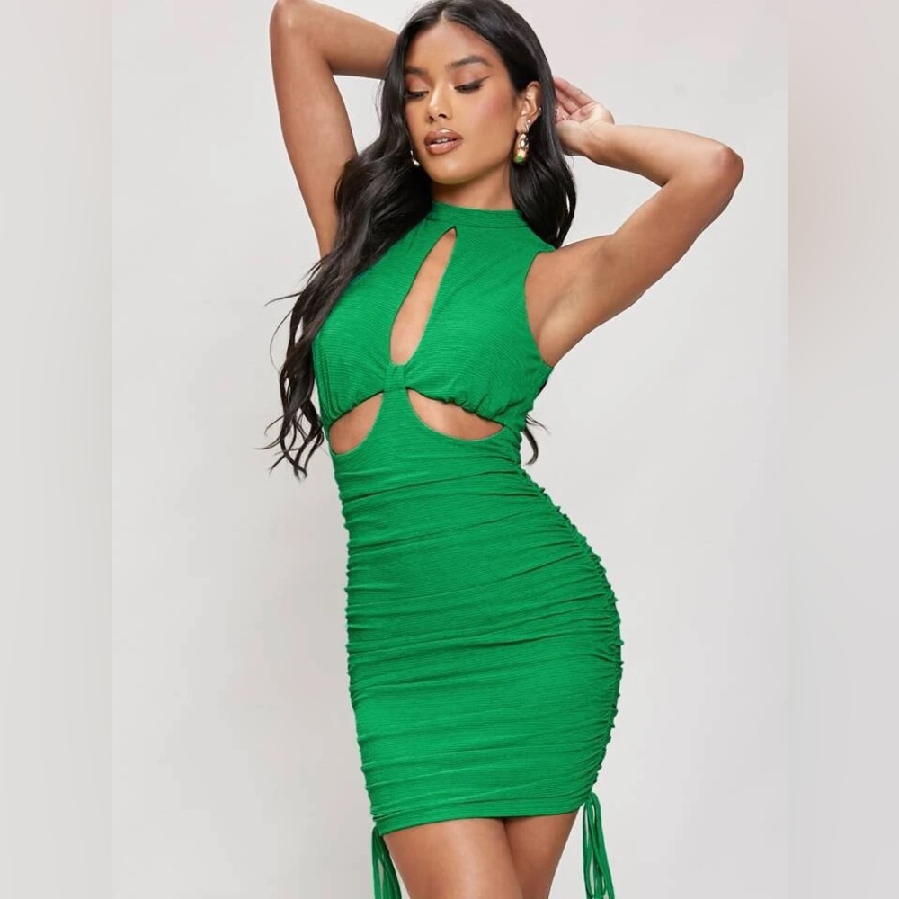 Cutout Front ruched Drawstring side Dress